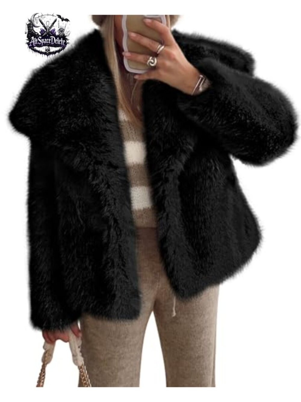 Faux Fur Coat Long Sleeve Lapel Button Winter Trendy with Pockets